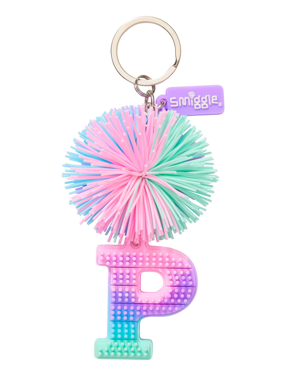porte-clés alphabet parfumé avec pompon pastel