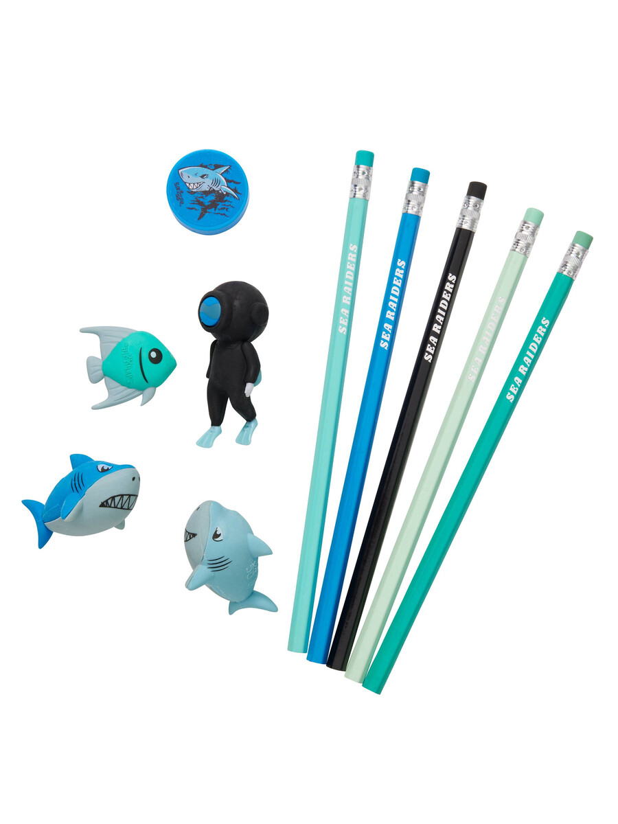 coffret de crayons et gommes